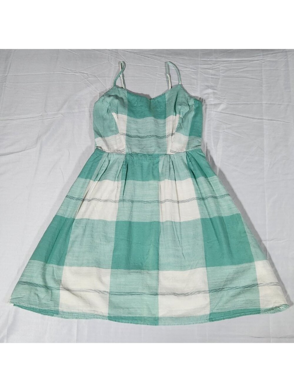 Old Navy XS / TP Spaghetti Strap Sundress Plaid Aqua Green & White Dress